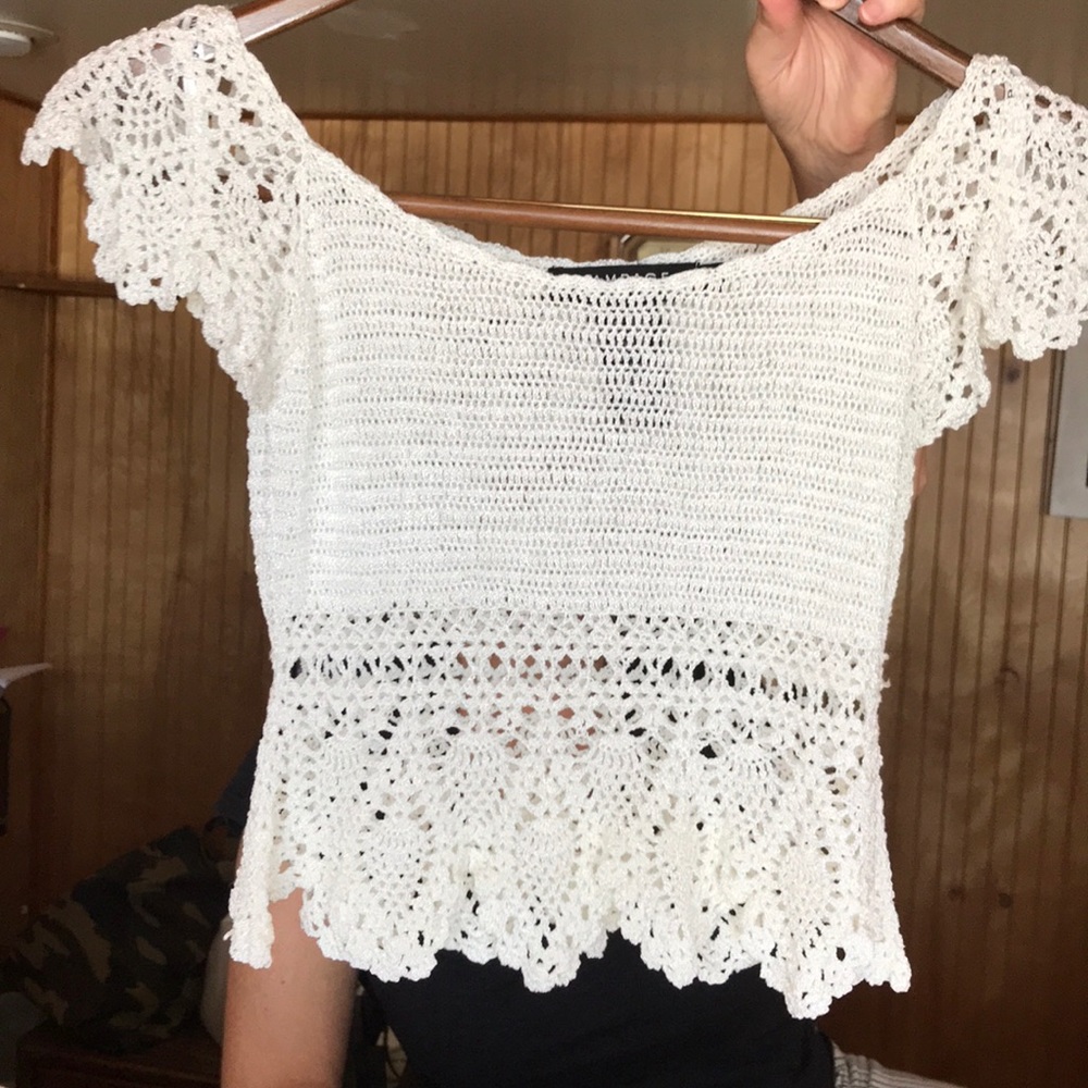 Beautifully detailed white crocheted top